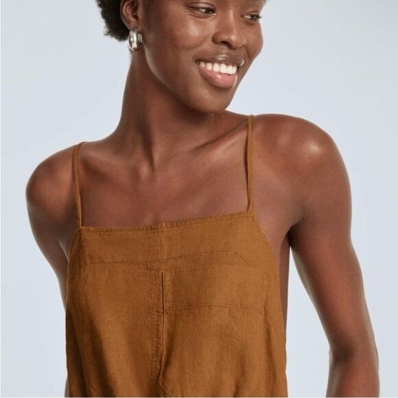 Everlane The Linen Shoestring Jumpsuit in Tawny Brown Size Medium - Picture 4 of 9